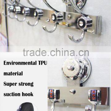 2016 No Drilling No Screw Easy Installation Stainless Steel Wall Mounted Hook Rack With Strong Vacuum Suction Hook