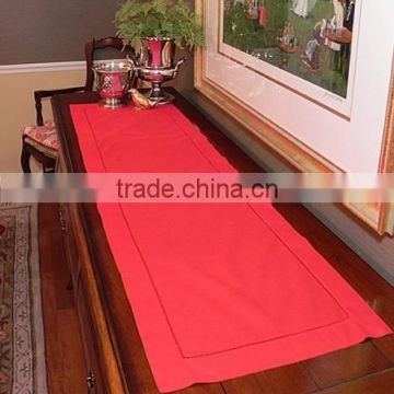 Ladder hemstitch red linen table runner