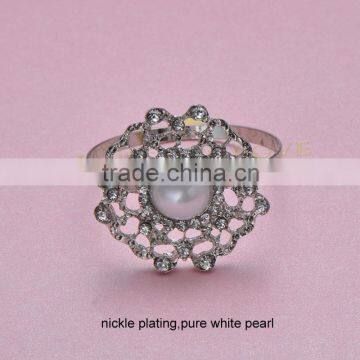 (M0456-ring) 100pcs/lot Elegant Wedding Flower Rhinestone Napkin Rings,34mm Diameter ,40mm Ring ,nickle Plating,pure White Pearl photo-2