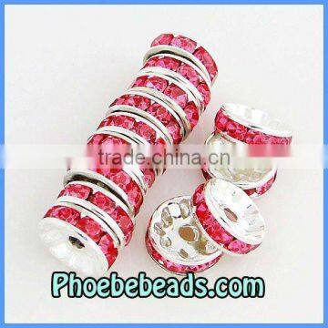 Wholesale 10mm Rondelle Spacers Metal Pave Fuchsia Crystal Rhinestone High Quality Handmade Jewelry Findings RRS-A001B