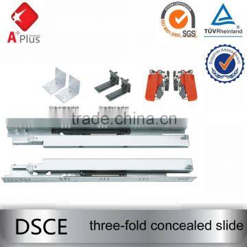 3 folds clip on concealed undermount metal buffer drawer runner