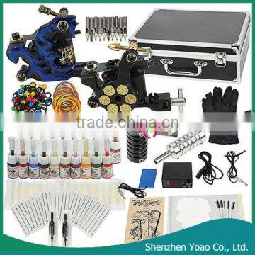 Professional 2 Guns Tattoo Machine Kit with Power Supply 50 Needles 20 Inks Beginner Set