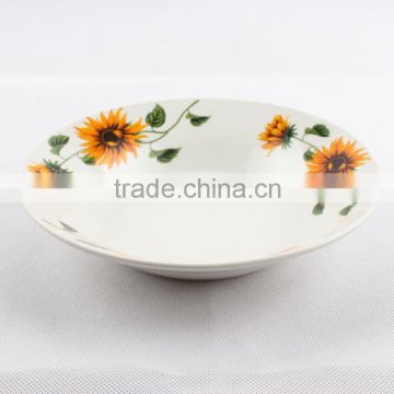 China linyi ceramic deep dinner plate, porcelain soup plate with flower pattern