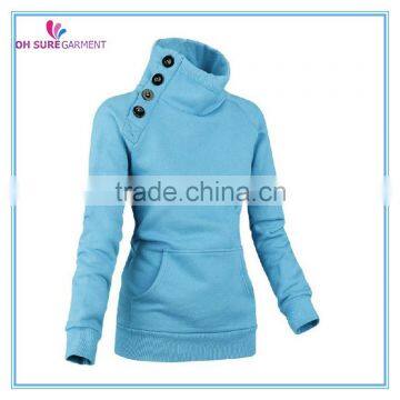 100% cotton high neck hoodie womens fleece hoodie