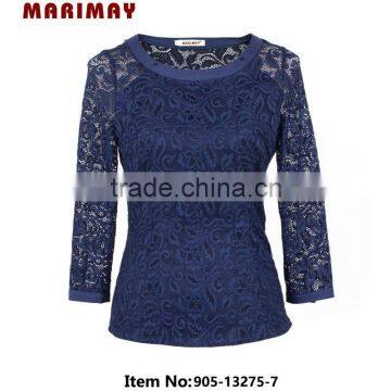 2015 casual blouse for fat women ladies lace casual shirt