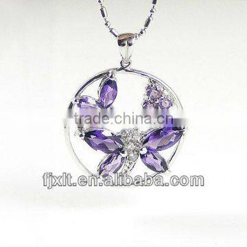 925 Sterling Silver Round Amethyst Pendant