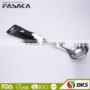 TSY003-SL Stainless Steel Mirror Finished Soup ladle with White PP and Black TPR handle Kitchen Tool