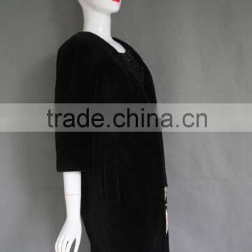 Hot Sale Embroidery Medium Sleeve Women Long Overcoat Shearing Sheep Fur Coat Parka With Real Lamb Fur Supplier's Choice photo-2