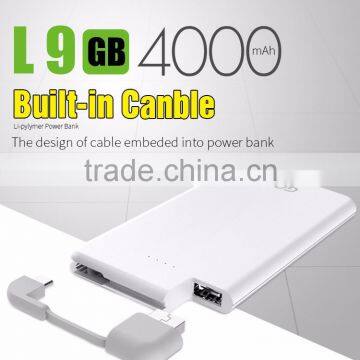 2016 Ultra-slim 6mm Credit Card Size Super Slim Credit Card Business Card Built-in Cable Portable Power Bank 4000mAh photo-2