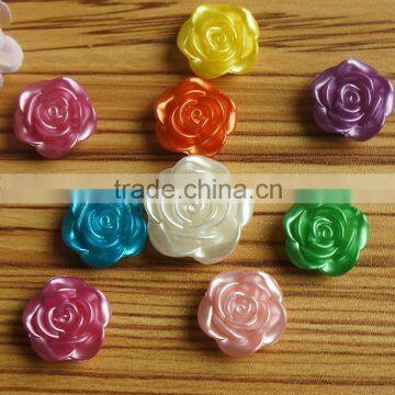 high quality well polished colorful plastic ABS rose flower straight hole sew on pearl