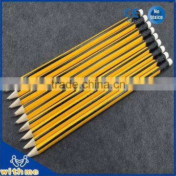 High quality HB triangular 7.5 inch wooden Striped bar with white rubber lapices Pencil