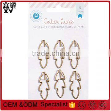 Hight Qulity amusement park promotional gifts custom logo metal wire leaf shape paper clips leaves