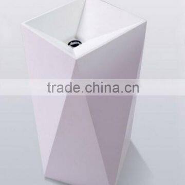 Solid Surface Stone Resin Square Free Standing Pedestal Resin Wash Basin,Artificial Stone Washing Basin photo-1