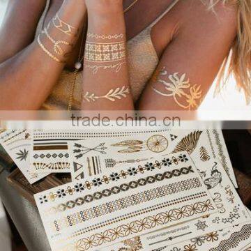 2016 fashionable waterproof metallic temporary hand tattoo sticker