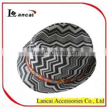 2016 Wholesale White and Black Zigzag Straw Mens' Trilby