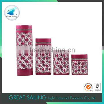 red metal coating cylinder glass storage jar kitchen