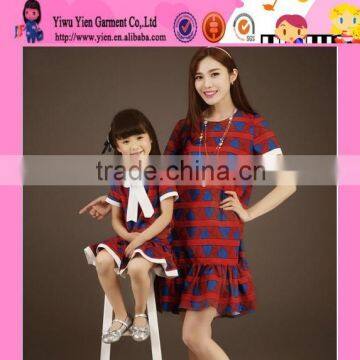 2015 Wholesale Latest Design Love Pattern Dress OEM Selling Cheaper Casual Summer Mother And Child Dress