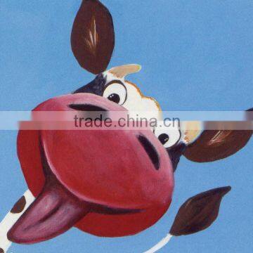 Stretched canvas cartoon painting of cow