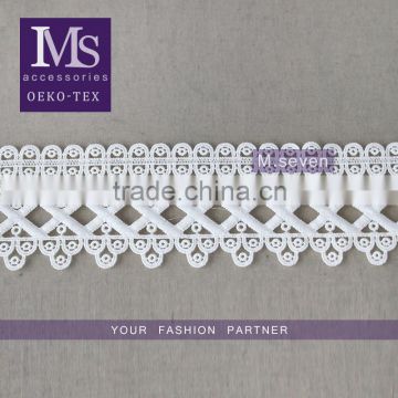 high quality of polyester lace trim, chemical lace trim white lace in 7 1/2 cm for lady garments