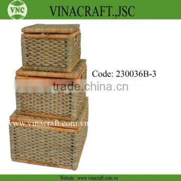 Antique white wicker basket willow laundry basket for clother set of 3
