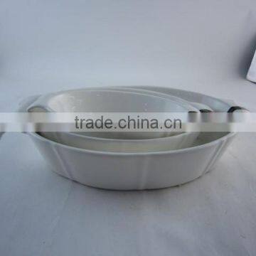 Good Quality High White Porcelain Oval Bakeware Set with Handles