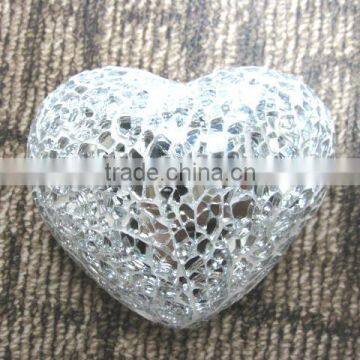 Valentine Day Gift Silver Crackle Glass Mosaic Heart Shaped Glass Ornaments