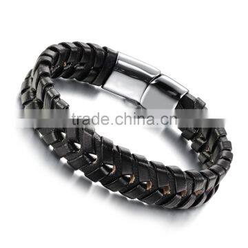 Custom Handmade Bracelet for Men Braided Black Leather Flat Bracelet