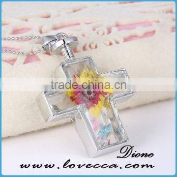 Real Flower glass jewelry flower design jewelry dried flower cross necklace