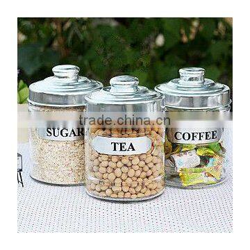 bell shape wholesale glass candy /sugar/coffee jar with metal lids or plastic lids