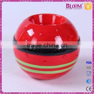 Handmade Ceramic Red Round Christmas Candle Holder photo-3