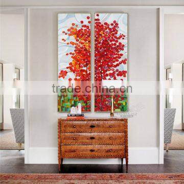 Wall Art 2 Panel Red Tree Oil Canvas Painting Abstract Scenery Picture For Living Room Wall Decor Oil Paintings Framed Stretc photo-3