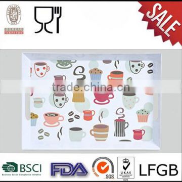 White melamine serving tray,rectangular custom printing melamine tray with handle