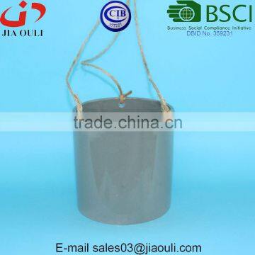 Glazed Grey Hemp Rope Hanging Ceramic Planter Pot photo-2