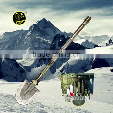 Heavy-Duty Multi-function Tactical Shovel with Hoe Hammer Knife Flashlight Fire Starter