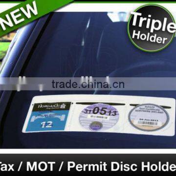 Car Van TAX / MOT / NCT / PARKING PERMIT / INSURANCE DISC HOLDER White TRIPLE