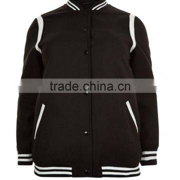 Plus Size Clothing Manufacturer Wholesale Black Stripe Trim Bomber Varsity jacket Plus Size