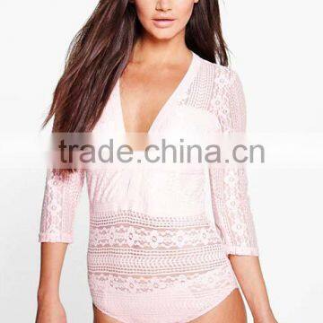 2016 Cheap Wholesale Hot Sale Popular Sexy Open Girl Lace Long Sleeve Bodysuit Women photo-4