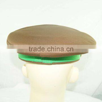 Brown Army Hat With Green Ribbon for Military Use Cap photo-4