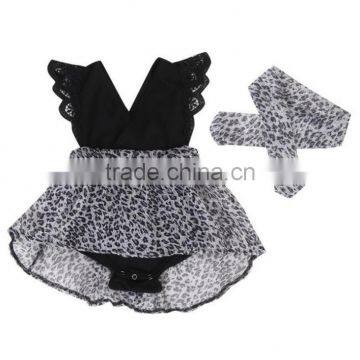 Wholesale Lace Fultter Sleeve Baby Girl Pom Pom Romper Leopard Print Childrens Dresses photo-4