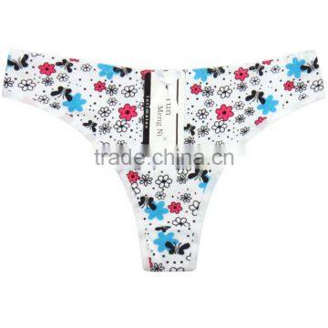 Flower Printing Underwear Breathable Cotton T-back Sexy Thong photo-5