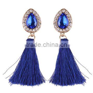 Bohemian Jewelry Rhinestone Gems With Long Colorful Tassel Charms Earrings for Women photo-4