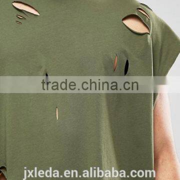 Customize Men Cheap 100% Cotton Super Oversized Jersey T-shirt With Distressing and Curved Hem photo-3