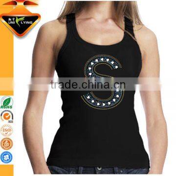 Wholesale 100% Cotton Tank Tops Custom Rhinestone Transfer Design
