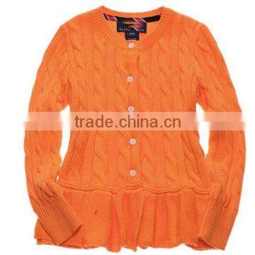 Latest Children Girls Cable Knit Ruffle Buttom Down Long Cardigan Sweater photo-2
