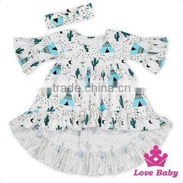 Ruffle Short Front Long Back Casual FAUX SUEDE Baby Dress Printed Father & Bow Headband Kids Designer Frock photo-4