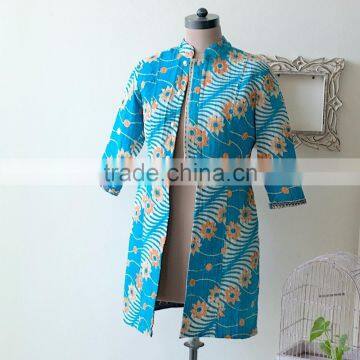 Vintage Kantha Long Accent Jacket in Turquoise & Orange ~ Medium photo-2