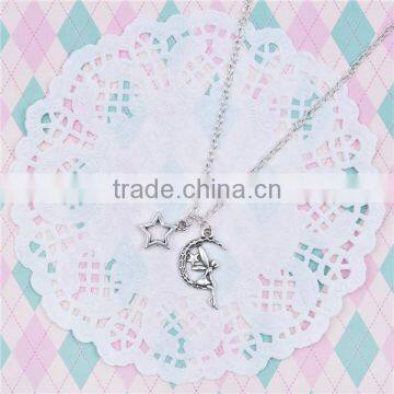 New Fashion Necklace Link Cable Chain Antique Silver Fairy Moon Star Pendants 51.6cm long