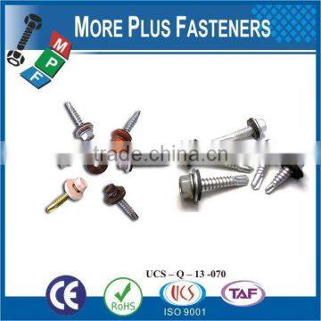 Taiwan 1/4"-14 x 1-1/2" Indent Hex Unslotted Hex Washer Head #3 410 Stainless Steel Bonded Sealing Washer Self-Drilling Screw