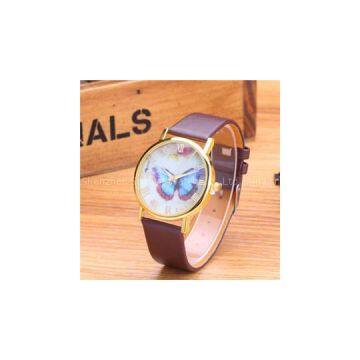 Leather Strap Alloy Gold Watch Water Resistant Watch