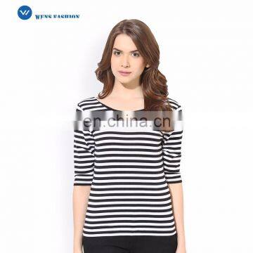 Women Clothing Black and White Knitted Ladies Stripped Top 2017